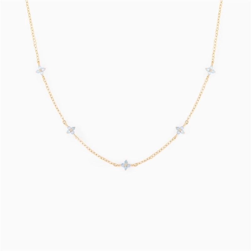 Copper Inlay Flower Petal Zircon Anklet Necklace