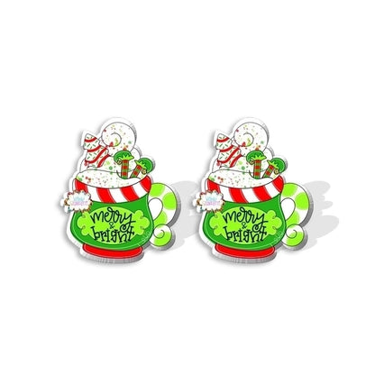 5 Pieces Cute Cartoon Christmas Hat Christmas Tree Arylic Epoxy Christmas Women's Earrings 1 Pair