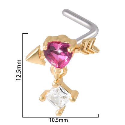 2 Pieces Nose Rings & Studs Streetwear Moon Heart Shape Butterfly 304 Stainless Steel Copper Zircon Inlay Zircon