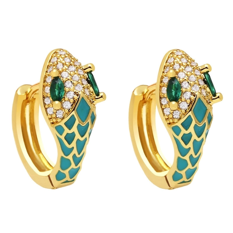 New Snake-shaped Ear Buckle Bohemian Color Oil Drop Earrings Copper Jewelry
