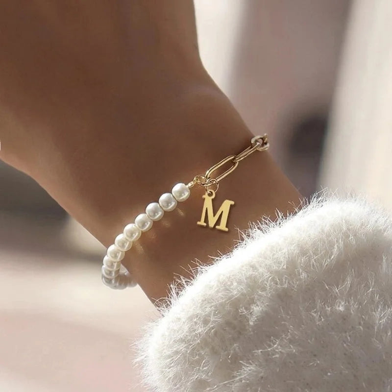 Elegant Minimalist Classic Style Letter 201 Stainless Steel 304 Stainless Steel Imitation Pearl Bracelets In Bulk