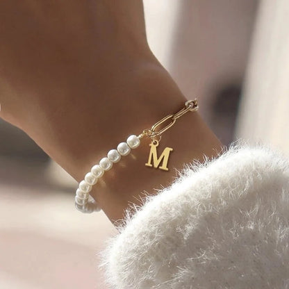 Elegant Minimalist Classic Style Letter 201 Stainless Steel 304 Stainless Steel Imitation Pearl Bracelets In Bulk