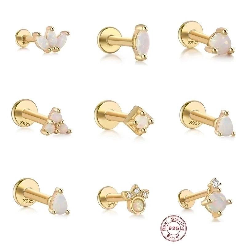 1 Piece Ear Cartilage Rings & Studs Fashion Square Water Droplets Paw Print Silver Inlay Zircon