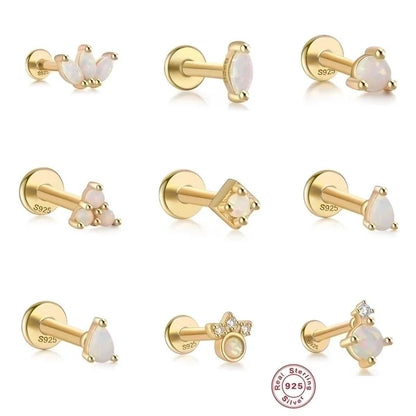 1 Piece Ear Cartilage Rings & Studs Fashion Square Water Droplets Paw Print Silver Inlay Zircon