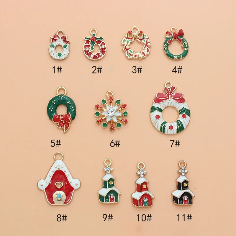 10 PCS/Package 17*13mm Alloy Christmas House Wreath Pendant Jewelry Accessories