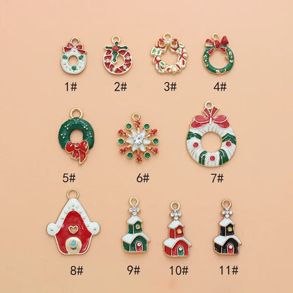 10 PCS/Package 17*13mm Alloy Christmas House Wreath Pendant Jewelry Accessories