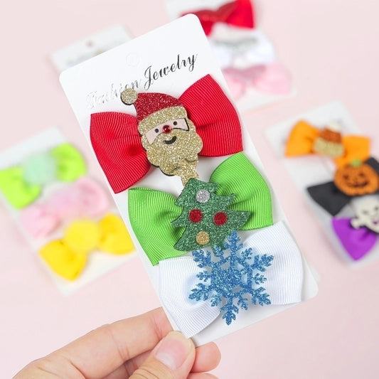 Halloween Christmas Independence Day Ethnic Style Kid'S Halloween Pattern Santa Claus American Flag Sequins Knitting Bowknot Hair Clip