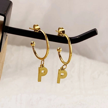 1 Pair Minimalist C Shape Letter Plating 304 Stainless Steel 18K Gold Plated Drop Earrings