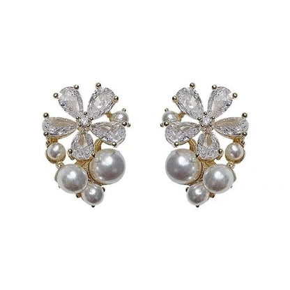1 Pair Fashion Heart Shape Flower Bow Knot Inlay Copper Alloy Artificial Pearls Zircon Earrings