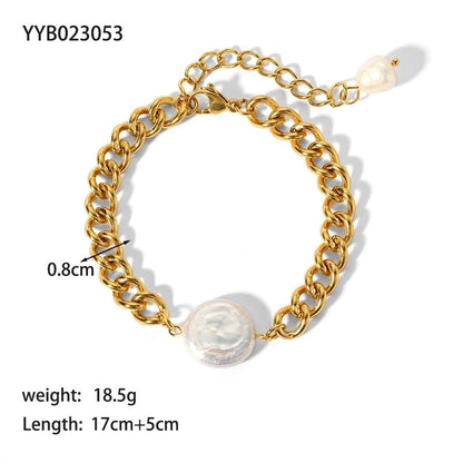 201 Stainless Steel Freshwater Pearl 18K Gold Plated Elegant Lady Plating Round Bracelets Necklace
