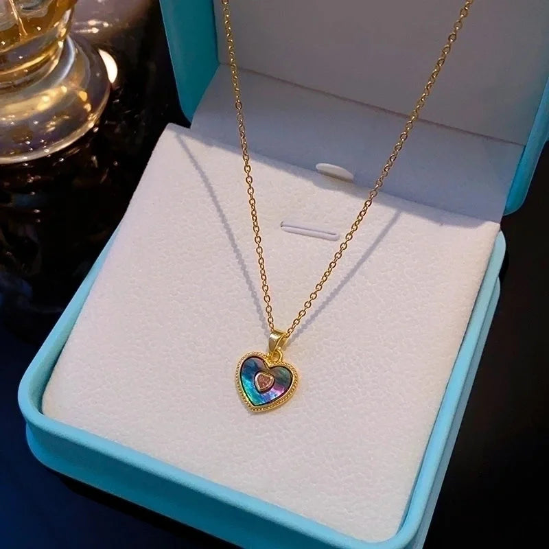 Elegant Shiny Heart Shape Butterfly 304 Stainless Steel Copper Plating Inlay 18K Gold Plated Acrylic Zircon Pendant Necklace