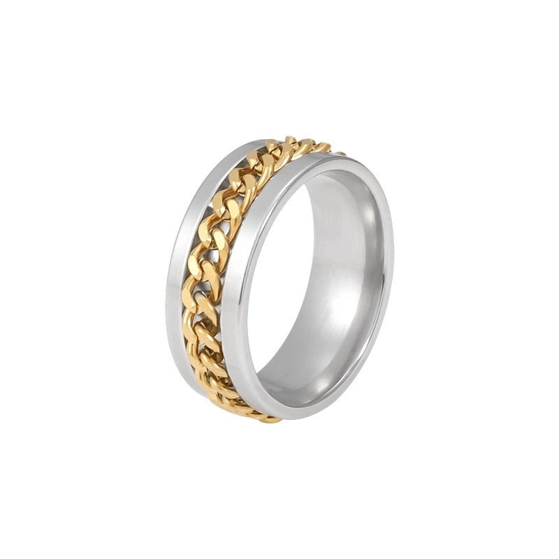 Titanium Steel Ring Men\'s Hip Hop Hipster Personality Light Luxury Chain Ring Simple Fashion Niche Jewelry