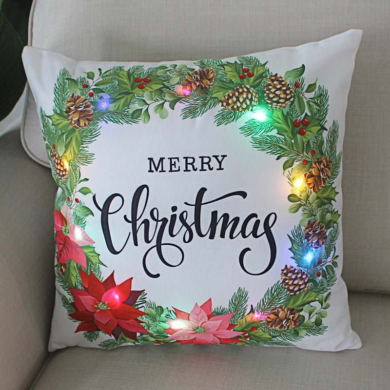 New Lights Christmas Luminous Pillow LED Lights Pillow Festive Wreath Short Plush Pillowcase