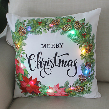 New Lights Christmas Luminous Pillow LED Lights Pillow Festive Wreath Short Plush Pillowcase