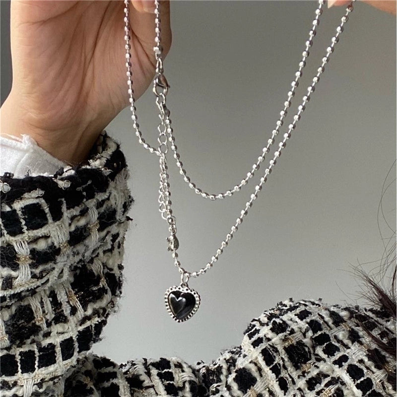 Fashion Heart Shape Stainless Steel Alloy Artificial Pearls Zircon Inlay Pendant Necklace