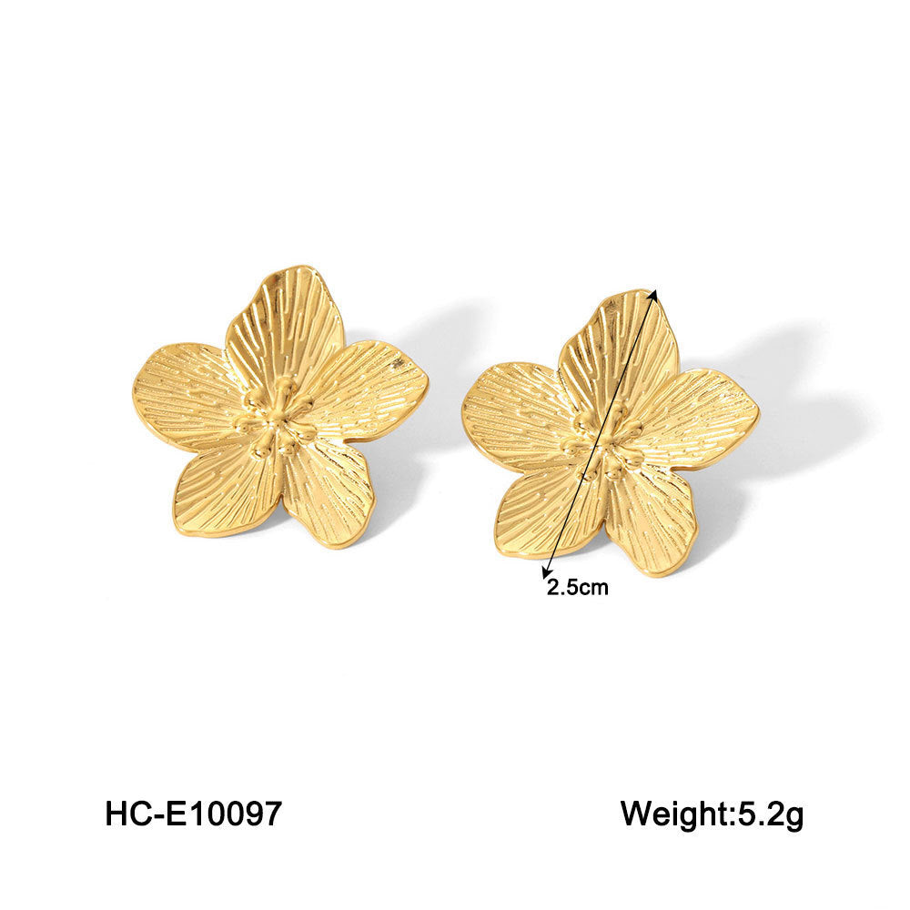 IG Style Geometric Petal Stainless Steel PVD 18K Gold Stud Earrings