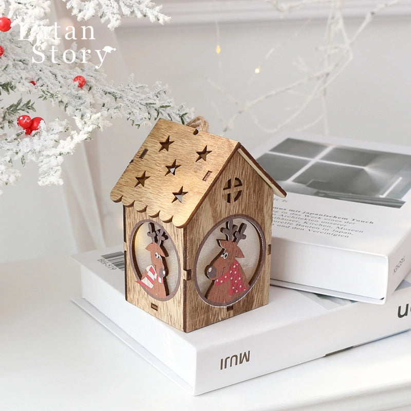 Christmas Minimalist Classic Style Christmas House Christmas Tree Wood Party Festival Hanging Ornaments Decorations Hanging Ornaments