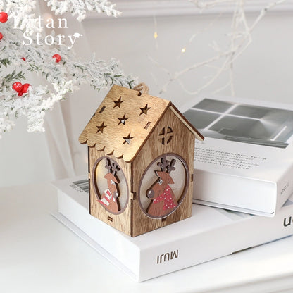 Christmas Minimalist Classic Style Christmas House Christmas Tree Wood Party Festival Hanging Ornaments Decorations Hanging Ornaments