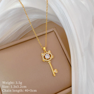Minimalist Geometric Titanium Steel Diamond Inlay Necklaces