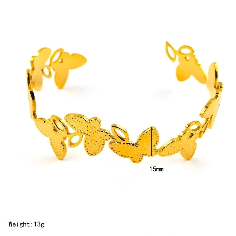 Casual Minimalist Solid Color Flower Butterfly 304 Stainless Steel 18K Gold Plated Bangle In Bulk