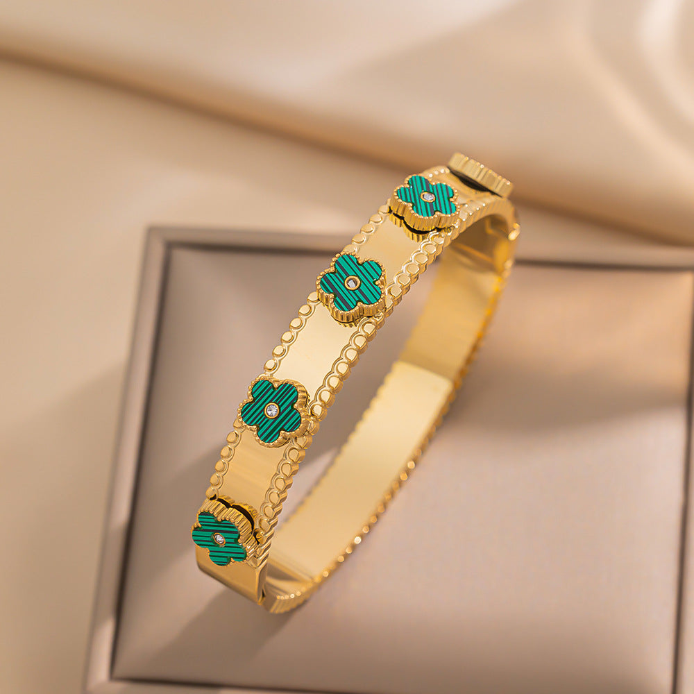 Moderate Luxury Ellipse Stainless Steel Diamond Inlay Bangles