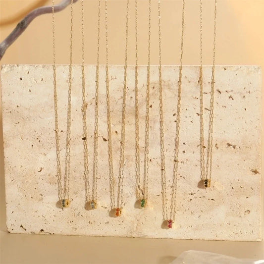 Minimalist Classic Style Commute Geometric Copper Inlay 14K Gold Plated Zircon Pendant Necklace