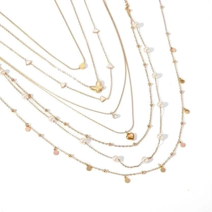 304 Stainless Steel 18K Gold Plated Casual Elegant Lady Plating Geometric Star Heart Shape Artificial Pearls Shell Layered Necklaces Pendant Necklace