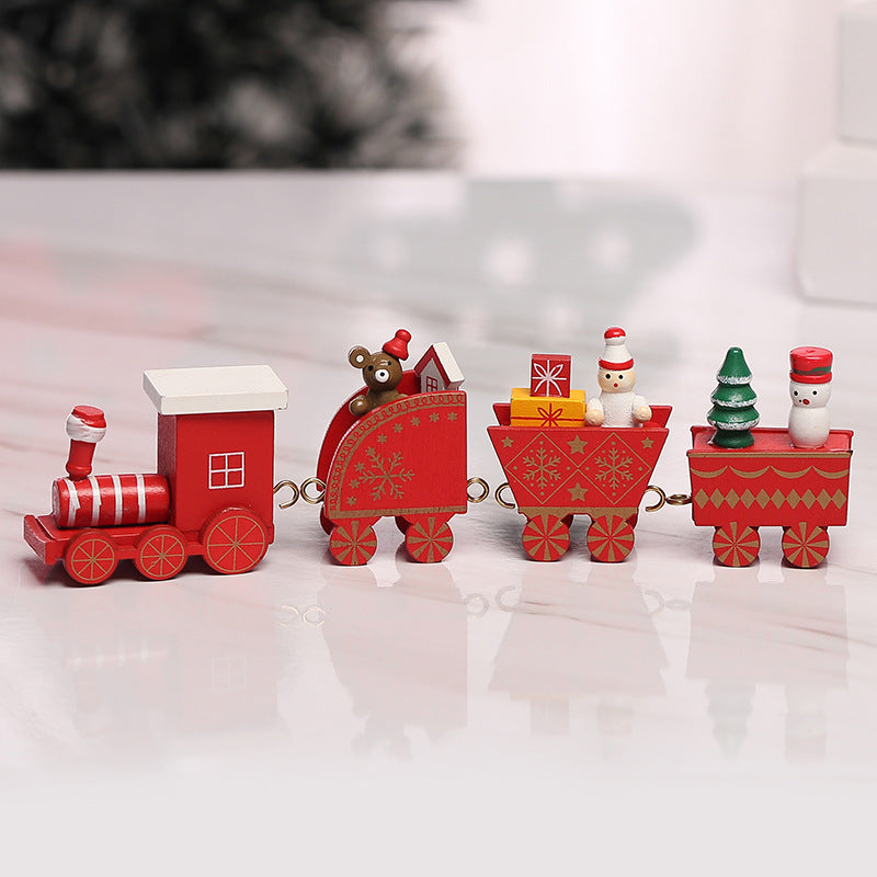 Christmas Wooden Train For Children Kindergarten Christmas Holiday Gift Window Display