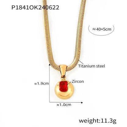 Elegant Minimalist Round 304 Stainless Steel Zircon 18K Gold Plated Inlay Pendant Necklace