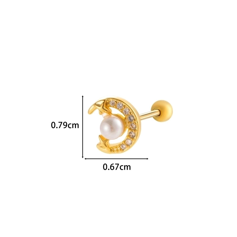 Henson New Copper Inlaid Zircon Star Moon Flower Screw Thin Rod Titanium Steel Ear Bone Stud Cartilage Piercing Earrings