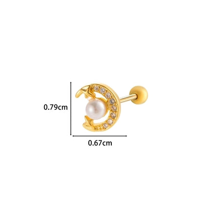 Henson New Copper Inlaid Zircon Star Moon Flower Screw Thin Rod Titanium Steel Ear Bone Stud Cartilage Piercing Earrings