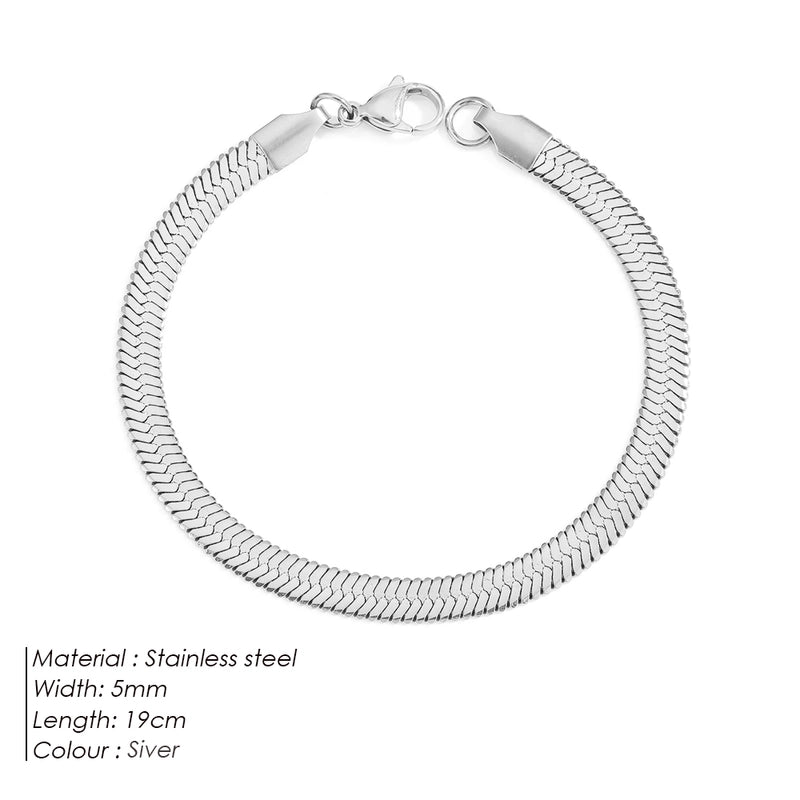 Vintage Style Classic Style Geometric 304 Stainless Steel Flat Snake Chain Bracelets In Bulk