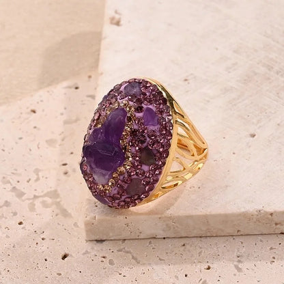 Casual Glam Vacation Irregular Round Oval Amethyst Copper Lapis Lazuli 18K Gold Plated Imitation Pearl Rhinestones Clay Adjustable Ring In Bulk