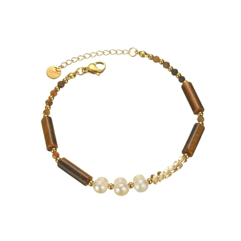 Minimalist Classic Style Round 304 Stainless Steel Natural Stone Bracelets