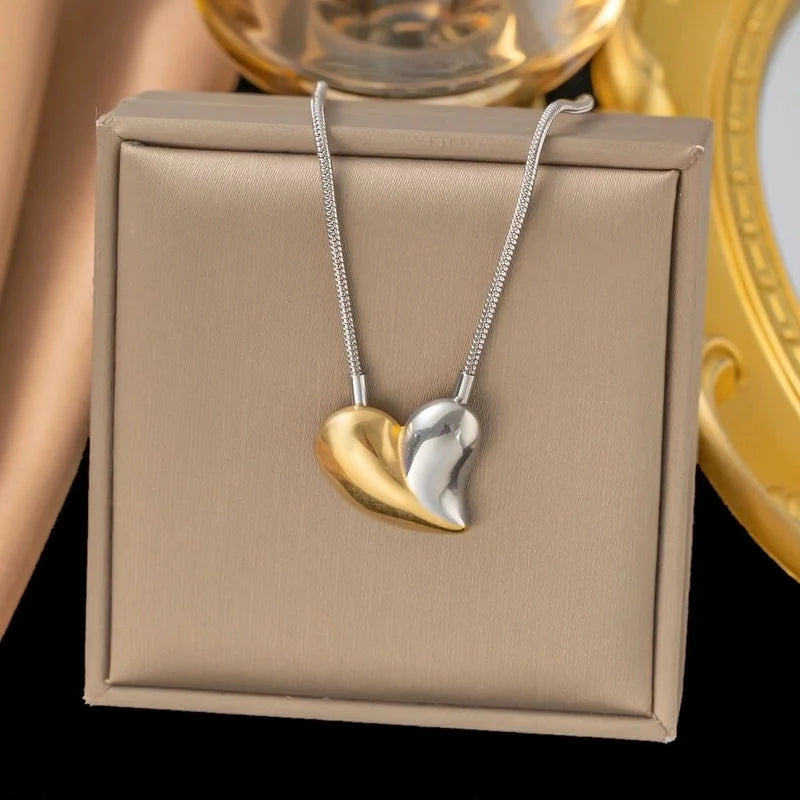 Casual Sweet Heart Shape Titanium Steel 18K Gold Plated Earrings Necklace