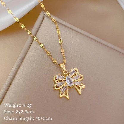 Fashion Geometric Titanium Steel Copper Plating Artificial Diamond Necklace