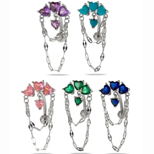 1 Piece Belly Rings Minimalist Classic Style Heart Shape Chains Print 316L Stainless Steel Copper Inlay Zircon Belly Rings