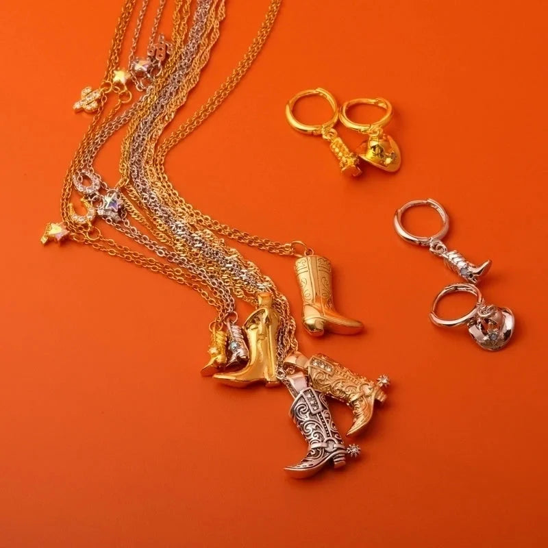 Copper 18K Gold Plated Minimalist Plating Boots Earrings Necklace