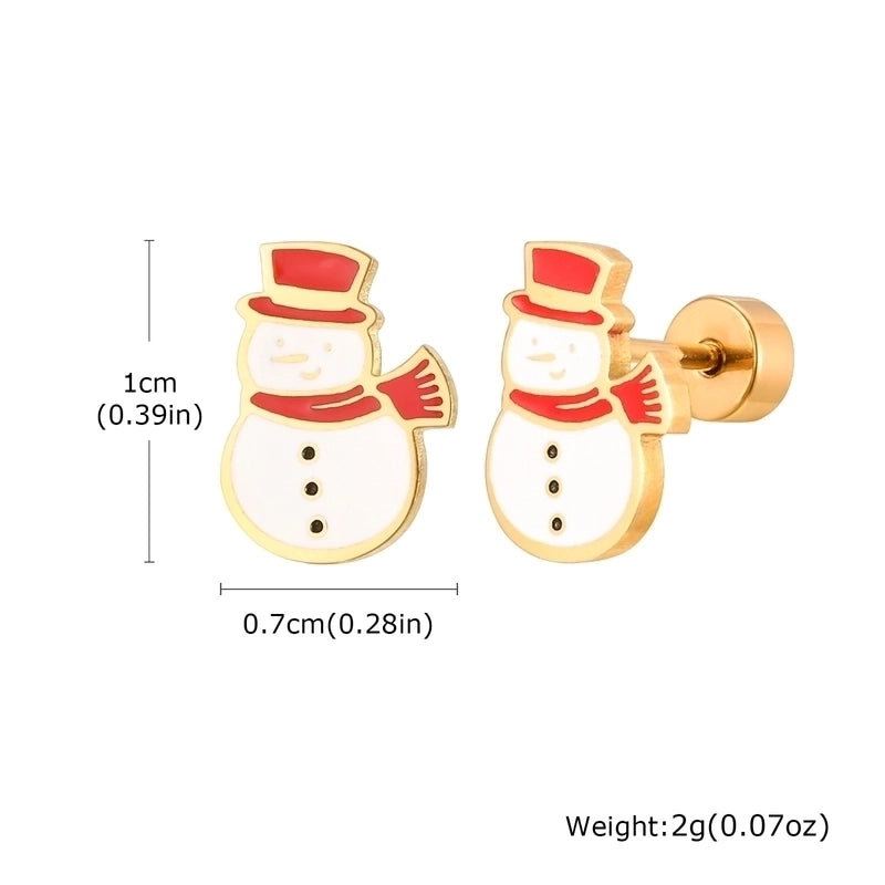 Stainless Steel Plated 18K Gold Christmas Atmosphere Ornament Christmas Tree, Snowman Stud Earrings Gold