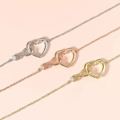 Sweet Minimalist Infinity Heart Shape Copper Inlay Zircon Bracelets Necklace