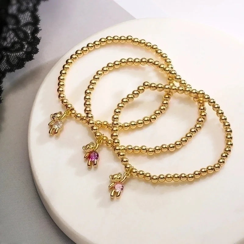 Casual Cute Minimalist Bear Copper Plating Inlay Zircon 18k Gold Plated Bracelets