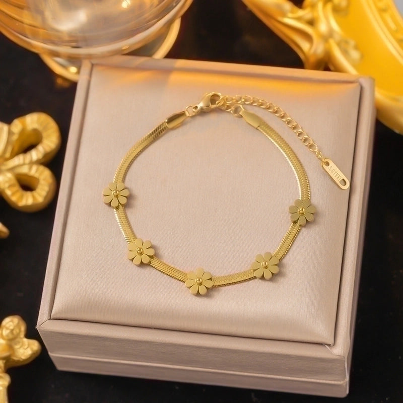 Minimalist Flower Titanium Steel Plating Bracelets Necklace