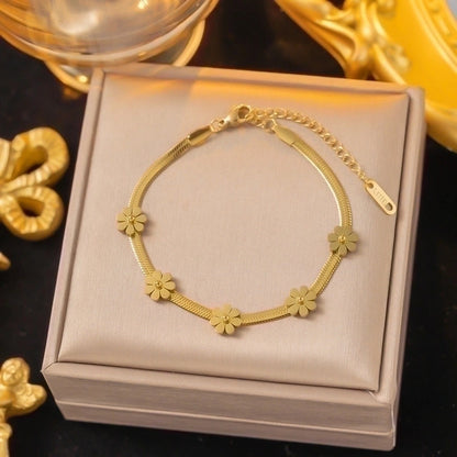 Minimalist Flower Titanium Steel Plating Bracelets Necklace