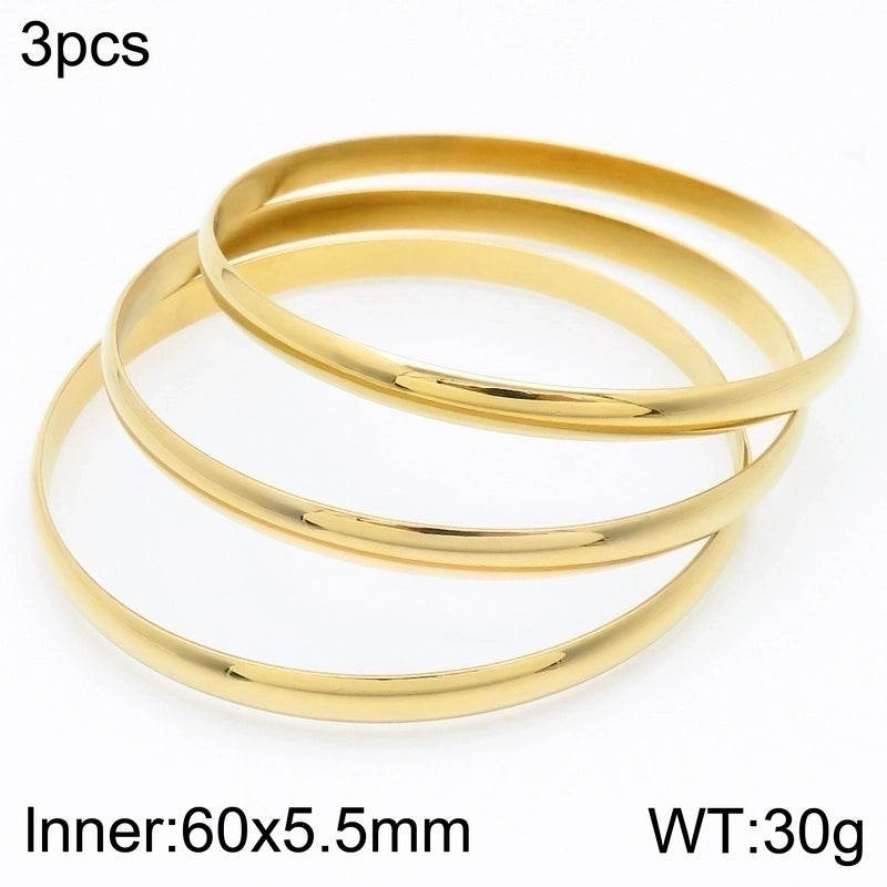 Minimalist Round Stainless Steel 18K Gold Plated Bangle In Bulk