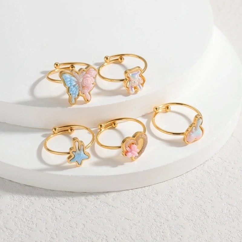 Cute Butterfly 304 Stainless Steel 18K Gold Plated Open Rings