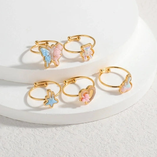 Cute Butterfly 304 Stainless Steel 18K Gold Plated Open Rings