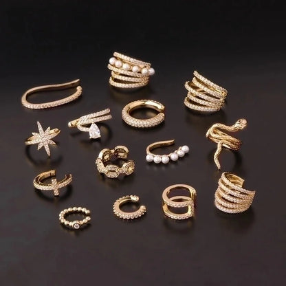 Ear Cartilage Rings & Studs Fashion C Shape Copper Plating Inlay Pearl Zircon
