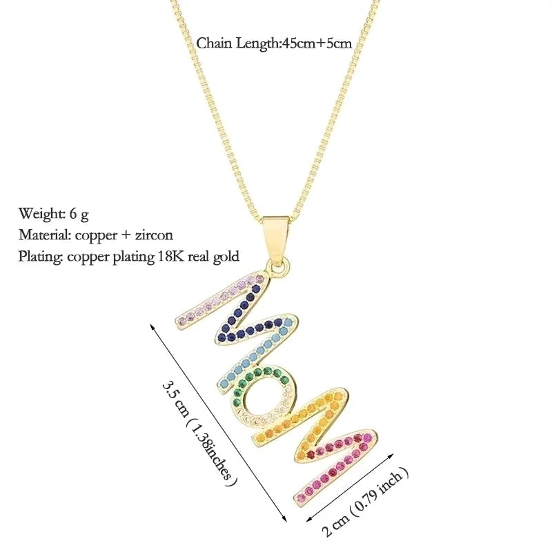304 Stainless Steel Copper MAMA Minimalist Plating Inlay Letter Zircon Pendant Necklace
