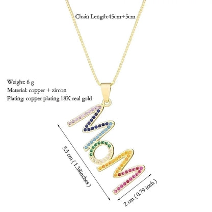 304 Stainless Steel Copper MAMA Minimalist Plating Inlay Letter Zircon Pendant Necklace