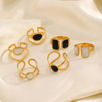 304 Stainless Steel 18K Gold Plated Minimalist Enamel Round Square Open Rings